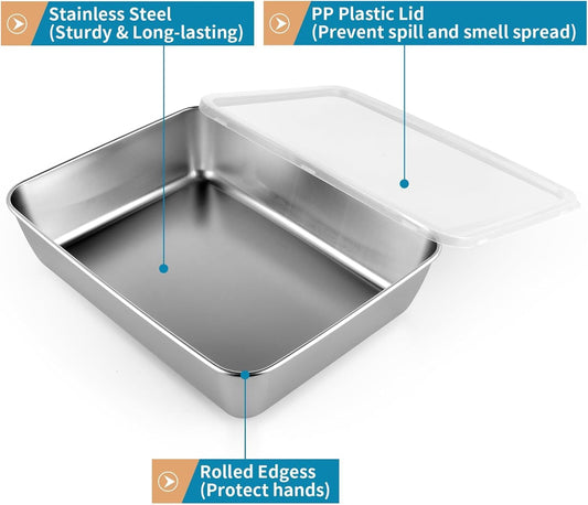 Non Stick Baking Pan Food Storage Box with Cover Pack of 2